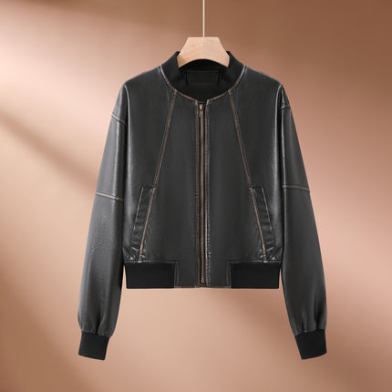 THEME 21 Women New Fashion Pu Leather Jacket Zipper Motorcycle Coat Short Faux Leather Biker Jacket Soft Bomber Jacket Female