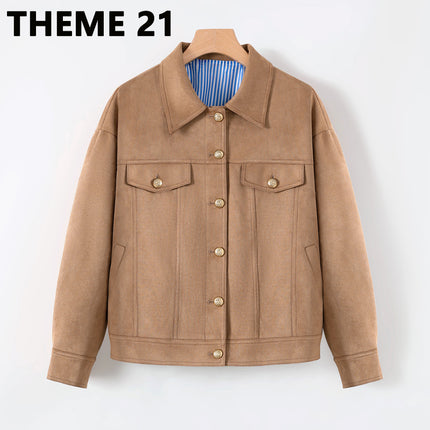 THEME 21 Women Suede Leather Jacket Single Breasted Coat Spring of 2024 Fashion's Women Clothing Arrival Tops Coat For Female