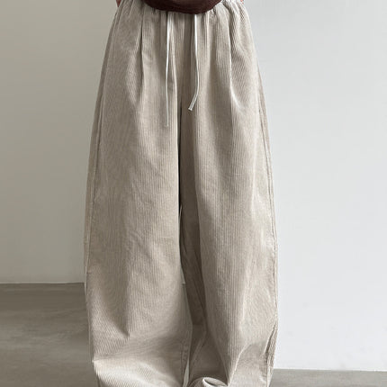 THEME 21 Women's Cotton Corduroy Draw string Elastic waistband Wide-Leg Trousers