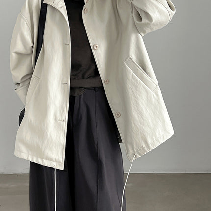 THEME 21 Womens New Fashion Casual Stand Collar Pu Leather Coat Windproof Outerwear For Female