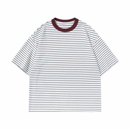THEME 21 Men's Casual & Stylish Striped Contrast Crew-Neck Breathable Short Sleeve T-Shirt