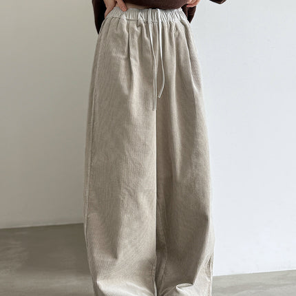THEME 21 Women's Cotton Corduroy Draw string Elastic waistband Wide-Leg Trousers