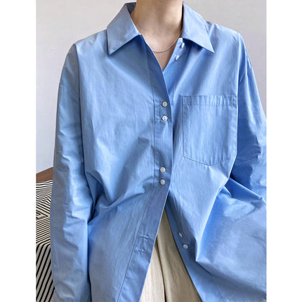 THEME 21 Women's French Style Casual Minimalist Solid color Loose Fitting Cotton Blouse