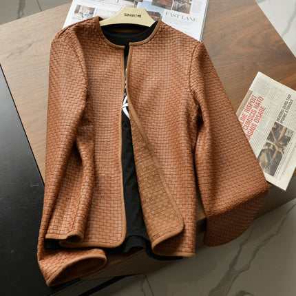 THEME 21 Hand-woven genuine sheepskin women's leather jacket