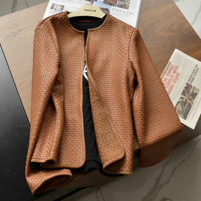 THEME 21 Hand-woven genuine sheepskin women's leather jacket