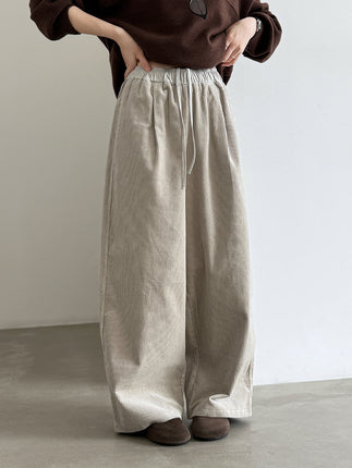 THEME 21 Women's Cotton Corduroy Draw string Elastic waistband Wide-Leg Trousers