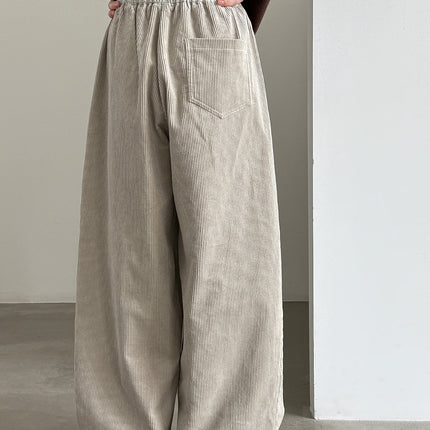 THEME 21 Women's Cotton Corduroy Draw string Elastic waistband Wide-Leg Trousers