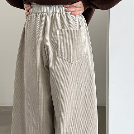 THEME 21 Women's Cotton Corduroy Draw string Elastic waistband Wide-Leg Trousers