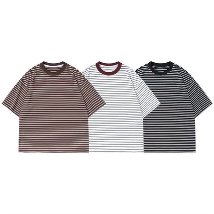 THEME 21 Men's Casual & Stylish Striped Contrast Crew-Neck Breathable Short Sleeve T-Shirt