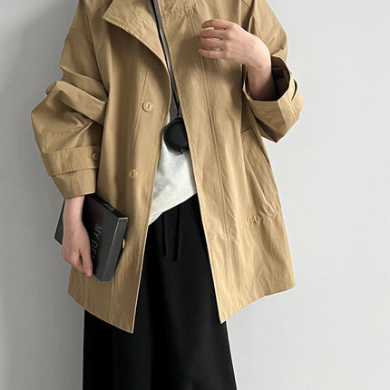 THEME 21 Women's New Stylish Cotton Jacket Casual Stand Collar Fitted Waist Outerwear Suitable for Business or Daily Casual Outings