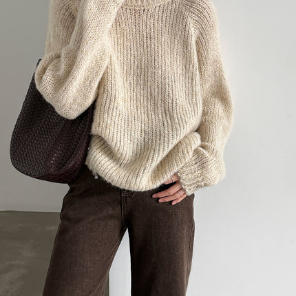 THEME 21 Women's New Fashionable Crew-Neck Knit Pullover Top