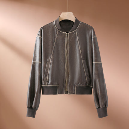THEME 21 Women New Fashion Pu Leather Jacket Zipper Motorcycle Coat Short Faux Leather Biker Jacket Soft Bomber Jacket Female