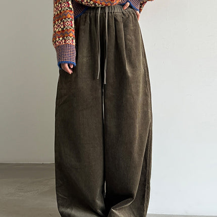 THEME 21 Women's Cotton Corduroy Draw string Elastic waistband Wide-Leg Trousers