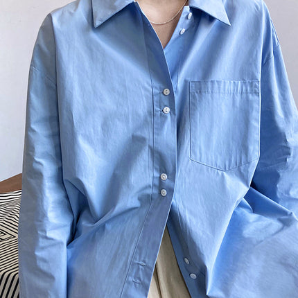 THEME 21 Women's French Style Casual Minimalist Solid color Loose Fitting Cotton Blouse