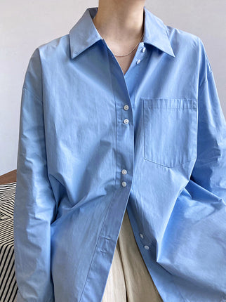 THEME 21 Women's French Style Casual Minimalist Solid color Loose Fitting Cotton Blouse
