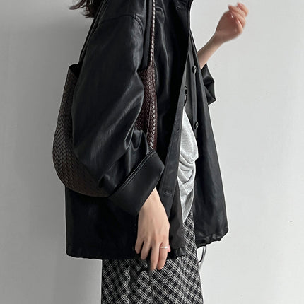 THEME 21 Womens New Fashion Casual Stand Collar Pu Leather Coat Windproof Outerwear For Female