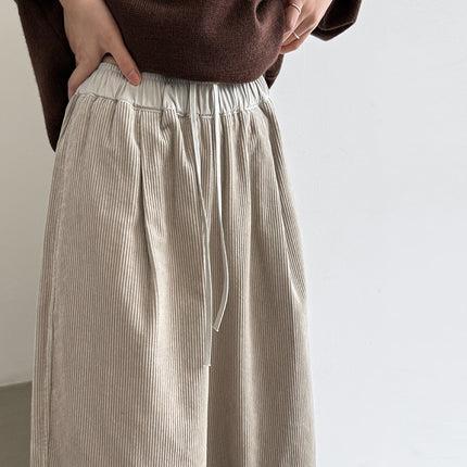 THEME 21 Women's Cotton Corduroy Draw string Elastic waistband Wide-Leg Trousers