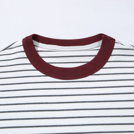 THEME 21 Men's Casual & Stylish Striped Contrast Crew-Neck Breathable Short Sleeve T-Shirt