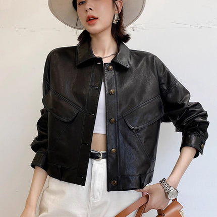 THEME 21 Womens New Fashion Real Leather Jacket