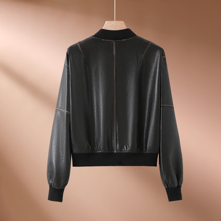 THEME 21 Women New Fashion Pu Leather Jacket Zipper Motorcycle Coat Short Faux Leather Biker Jacket Soft Bomber Jacket Female