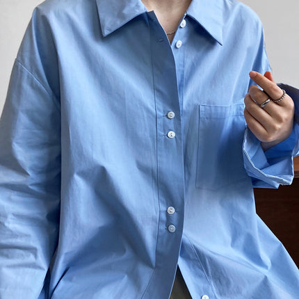 THEME 21 Women's French Style Casual Minimalist Solid color Loose Fitting Cotton Blouse
