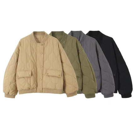 THEME 21 Women's New Fashion Stand Collar Keep Warm Cotton-Padded Coat Bomber Jacket