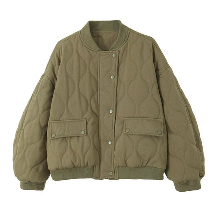 THEME 21 Women's New Fashion Stand Collar Keep Warm Cotton-Padded Coat Bomber Jacket