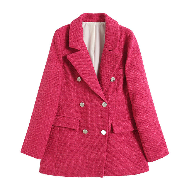 THEME 21 Women's Textured Mid-Length Double-Breasted Blazer