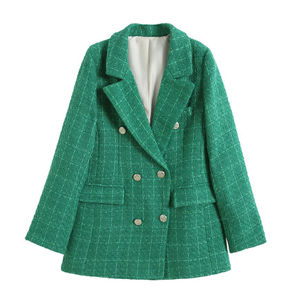 THEME 21 Women's Textured Mid-Length Double-Breasted Blazer