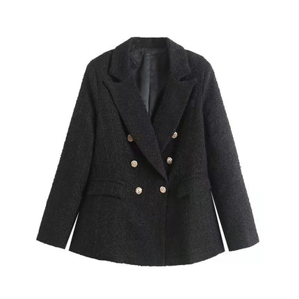 THEME 21 Women's Textured Mid-Length Double-Breasted Blazer