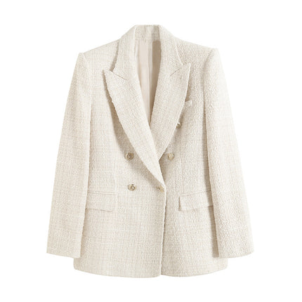 THEME 21 Women's Textured Mid-Length Double-Breasted Blazer