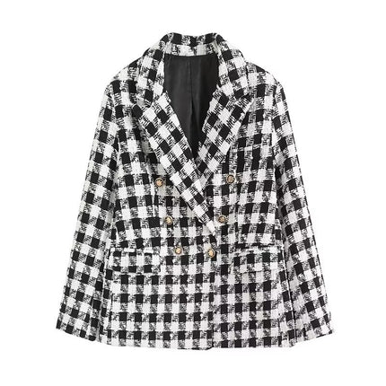 THEME 21 Women's Textured Mid-Length Double-Breasted Blazer