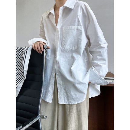 THEME 21 Women's French Style Casual Minimalist Solid color Loose Fitting Cotton Blouse