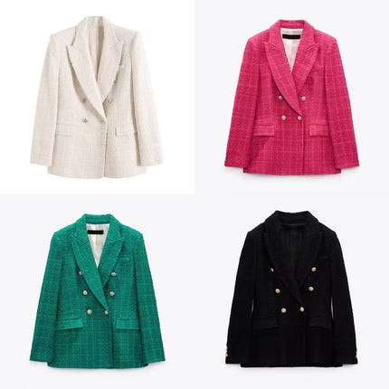THEME 21 Women's Textured Mid-Length Double-Breasted Blazer