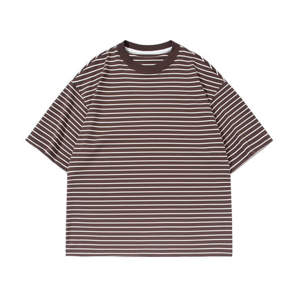 THEME 21 Men's Casual & Stylish Striped Contrast Crew-Neck Breathable Short Sleeve T-Shirt
