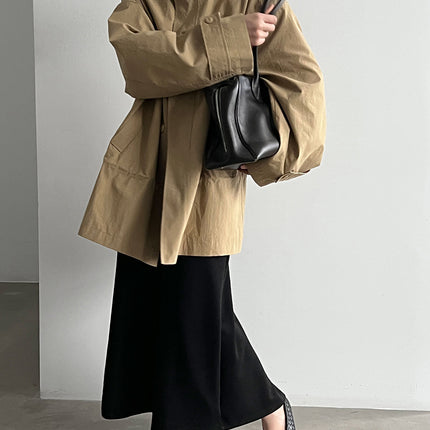 THEME 21 Women's New Stylish Cotton Jacket Casual Stand Collar Fitted Waist Outerwear Suitable for Business or Daily Casual Outings