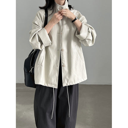 THEME 21 Womens New Fashion Casual Stand Collar Pu Leather Coat Windproof Outerwear For Female