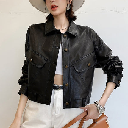THEME 21 Womens New Fashion Real Leather Jacket