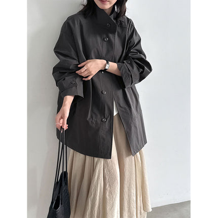 THEME 21 Women's New Stylish Cotton Jacket Casual Stand Collar Fitted Waist Outerwear Suitable for Business or Daily Casual Outings