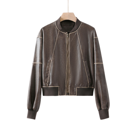THEME 21 Women New Fashion Pu Leather Jacket Zipper Motorcycle Coat Short Faux Leather Biker Jacket Soft Bomber Jacket Female
