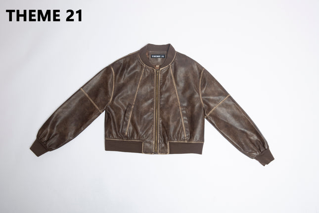 THEME 21 Women New Fashion Pu Leather Jacket Zipper Motorcycle Coat Short Faux Leather Biker Jacket Soft Bomber Jacket Female