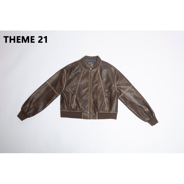 THEME 21 Women New Fashion Pu Leather Jacket Zipper Motorcycle Coat Short Faux Leather Biker Jacket Soft Bomber Jacket Female