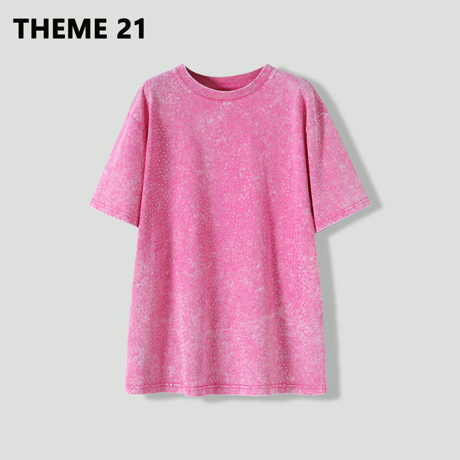 THEME 21 Women New Fashion Cotton with Diamond T-shirt Creativity Tops Female for Summer of 2024 Trending