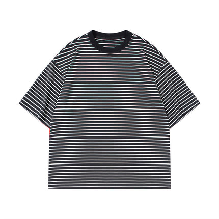 THEME 21 Men's Casual & Stylish Striped Contrast Crew-Neck Breathable Short Sleeve T-Shirt