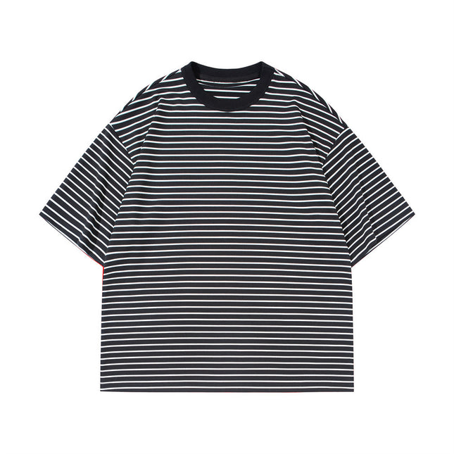 THEME 21 Men's Casual & Stylish Striped Contrast Crew-Neck Breathable Short Sleeve T-Shirt