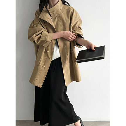 THEME 21 Women's New Stylish Cotton Jacket Casual Stand Collar Fitted Waist Outerwear Suitable for Business or Daily Casual Outings
