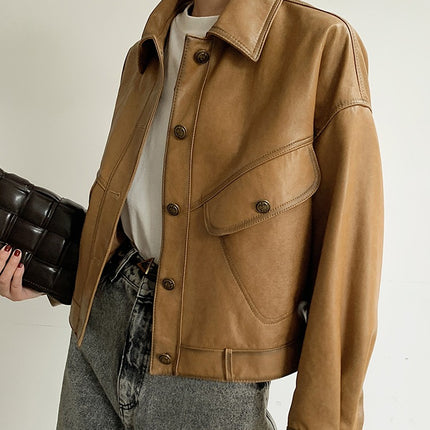 THEME 21 Womens New Fashion Real Leather Jacket