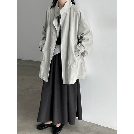 THEME 21 Women's New Stylish Cotton Jacket Casual Stand Collar Fitted Waist Outerwear Suitable for Business or Daily Casual Outings