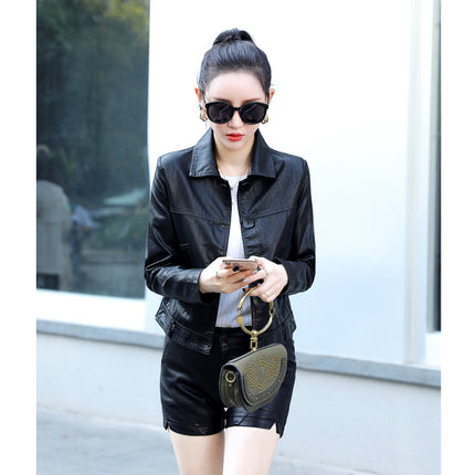 ANYBUY Ladies Pu Leather Jacket 2022 Autumn Winter Casual Fashion Sweet Outerwear Button Motorcycle Coat Soft Biker Jacket Female