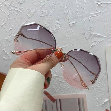Ladies Irregular Round Sunglasses Women Brand Designer Gradient Fashion Sun Glasses Female Rimless Metal Curved Temples